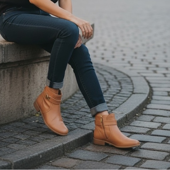 Michael Kors Shoes - Michael Kors Jilly Luggage Trim Ankle Boots Size 8 EUC